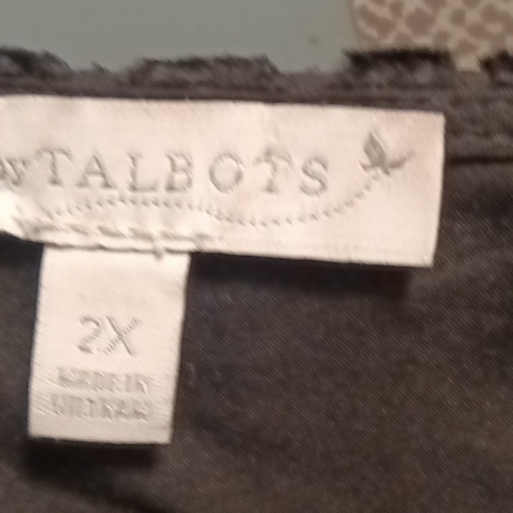 FINAL PRICE NWOT TALBOTS black sheer blouse w suede foliage print 2X